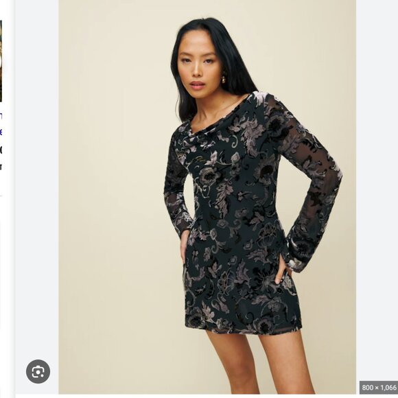 Reformation Dresses & Skirts - Reformation Black Floral Velvet Long Sleeved Mini Dress - XL